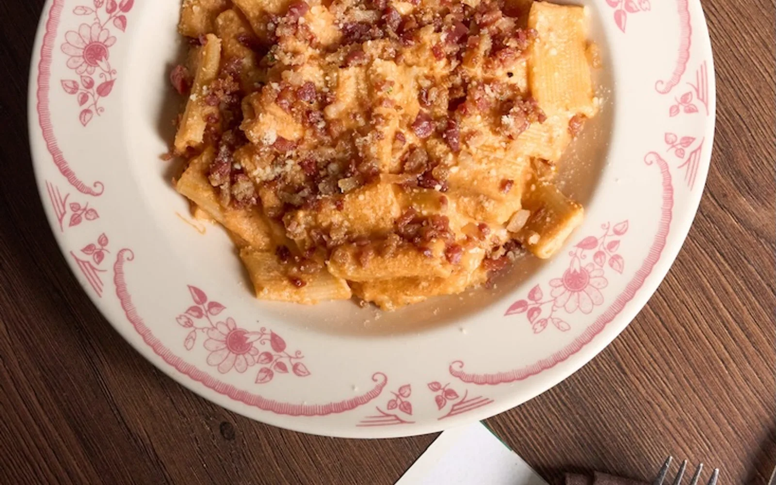 Pasta dish served on Civico 1845 floral tableware